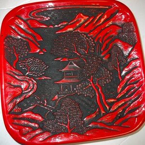 Red and Black Asian-Style Decorative Wall Plaque - Unbranded